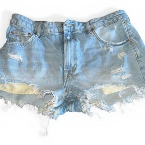 Zara Light Blue Distressed Denim Women's Shorts